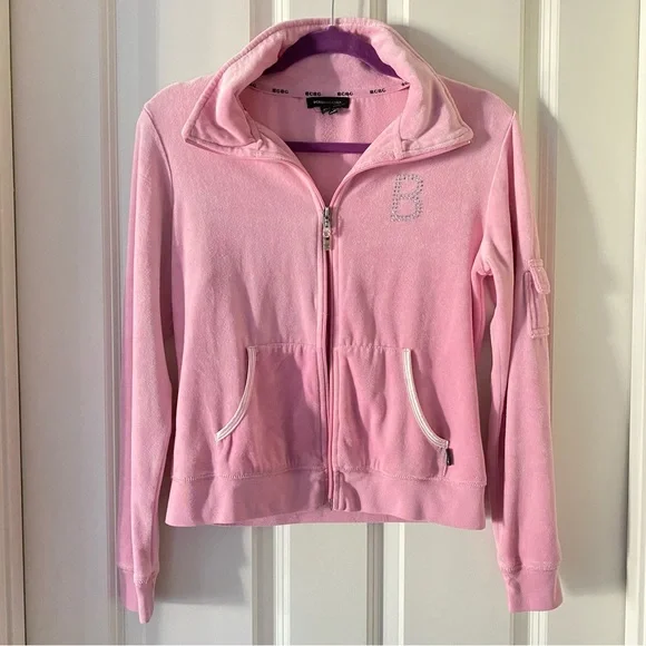 BCBG Jackets Coats Bcbg Womens Pink Velvet Bedazzled Jacket